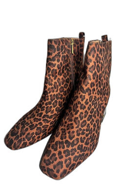 Sam and Libby Ankle Boot Leopard Print Brown Zip Heels Size 8.5